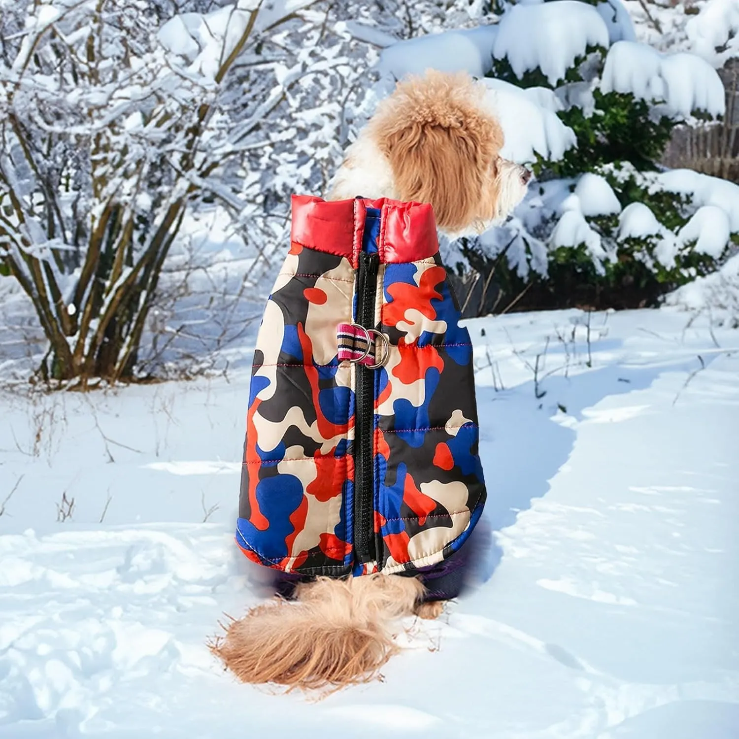 Pet Dogs Costume Jacket Winter Dog Coat Warm Fleece Lined Pet Jumpsuit with D-Ring and Fuzzy Collar Elastic Padded Puppy Snow Clothes