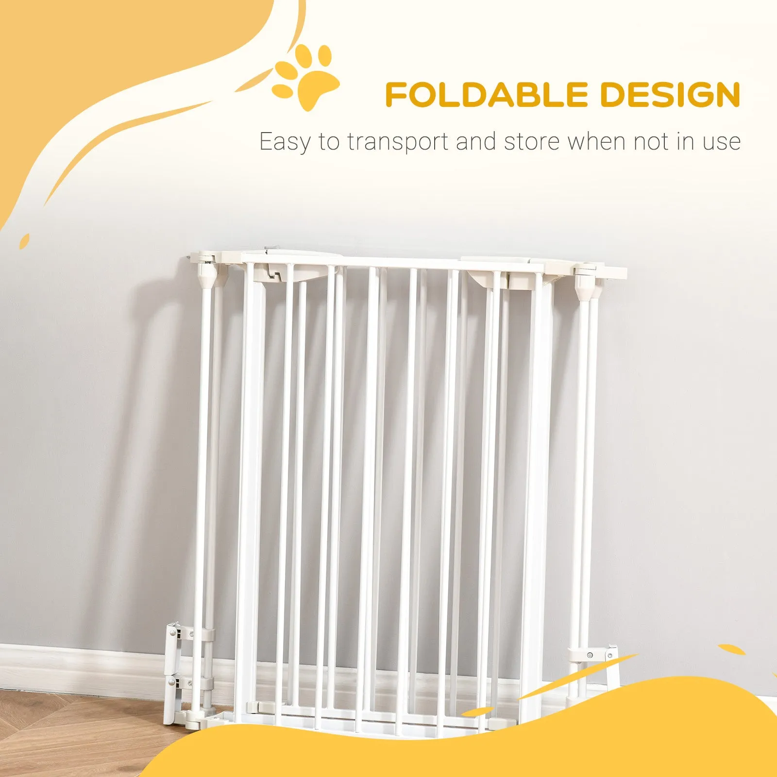 Pet Safety Gate 3-Panel Playpen Fireplace Christmas Tree Metal Fence Stair Barrier Room Divider with Walk Through Door Automatically Close Lock White