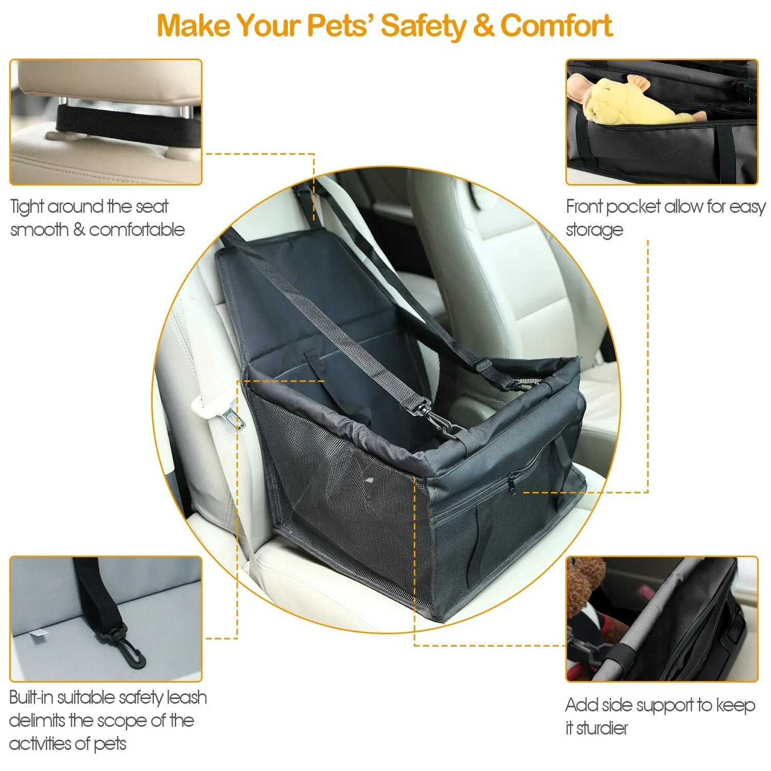 Pet Travel Carrier with Clip-On Safety Leash Zipper Storage Pocket for Pets up to 20lbs