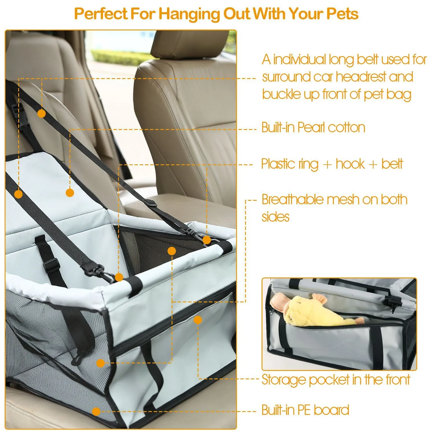 Pet Travel Carrier with Clip-On Safety Leash Zipper Storage Pocket for Pets up to 20lbs