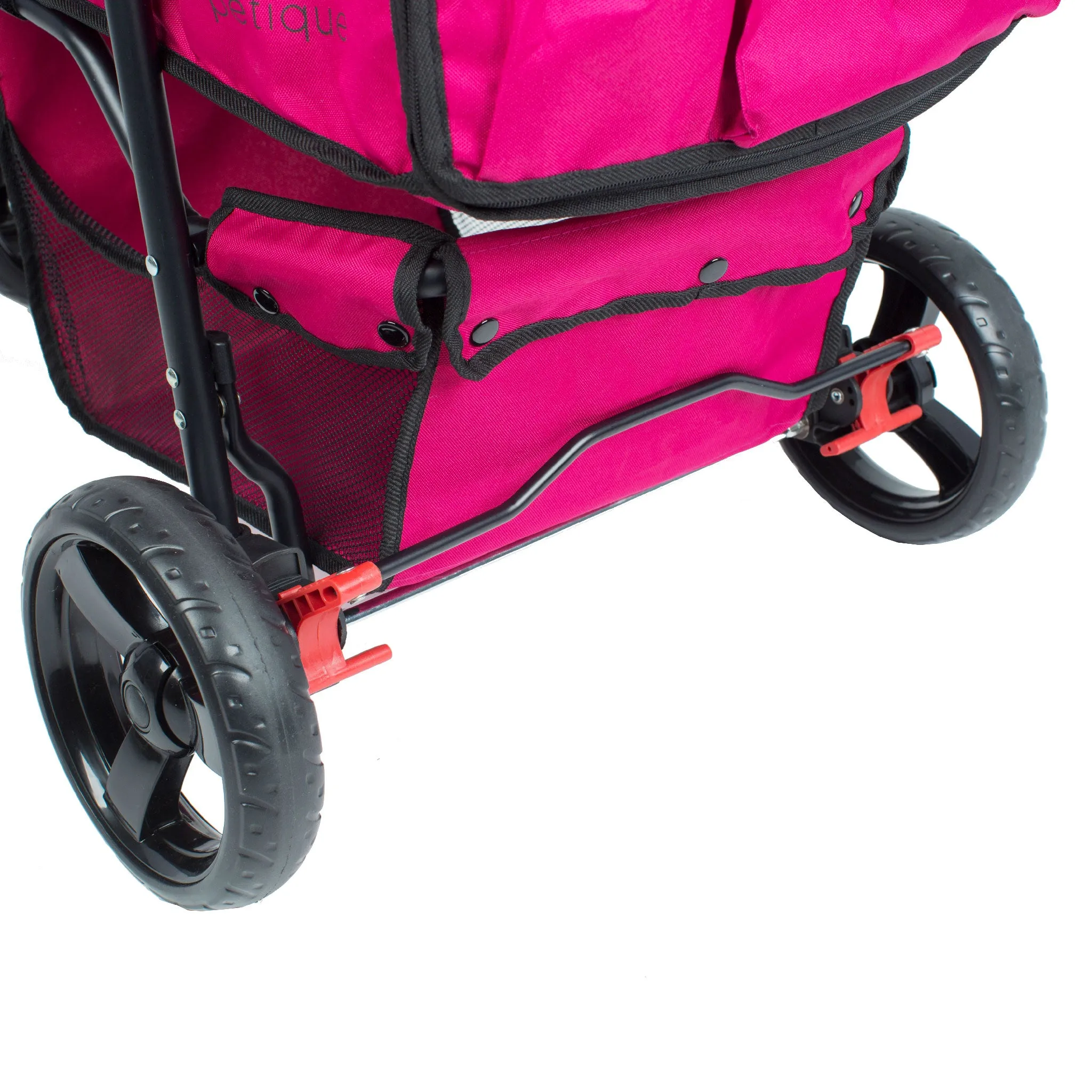 Petique Durable Pet Stroller with Rain/Weather Cover, Large Wheels, Easy Fold, Large Storage Basket, Secure Cup Holder Tray, for Small to Medium Dog, Cat, Bunny, Supports pets up to 55LBS - PINK