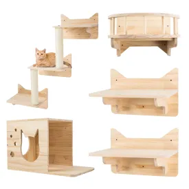 Pine Cat Wall Frame for Climbing, Set of 5 Furniture, Shelves and Perches, House, Sisal Post Ladder, Steps and Travel Platform