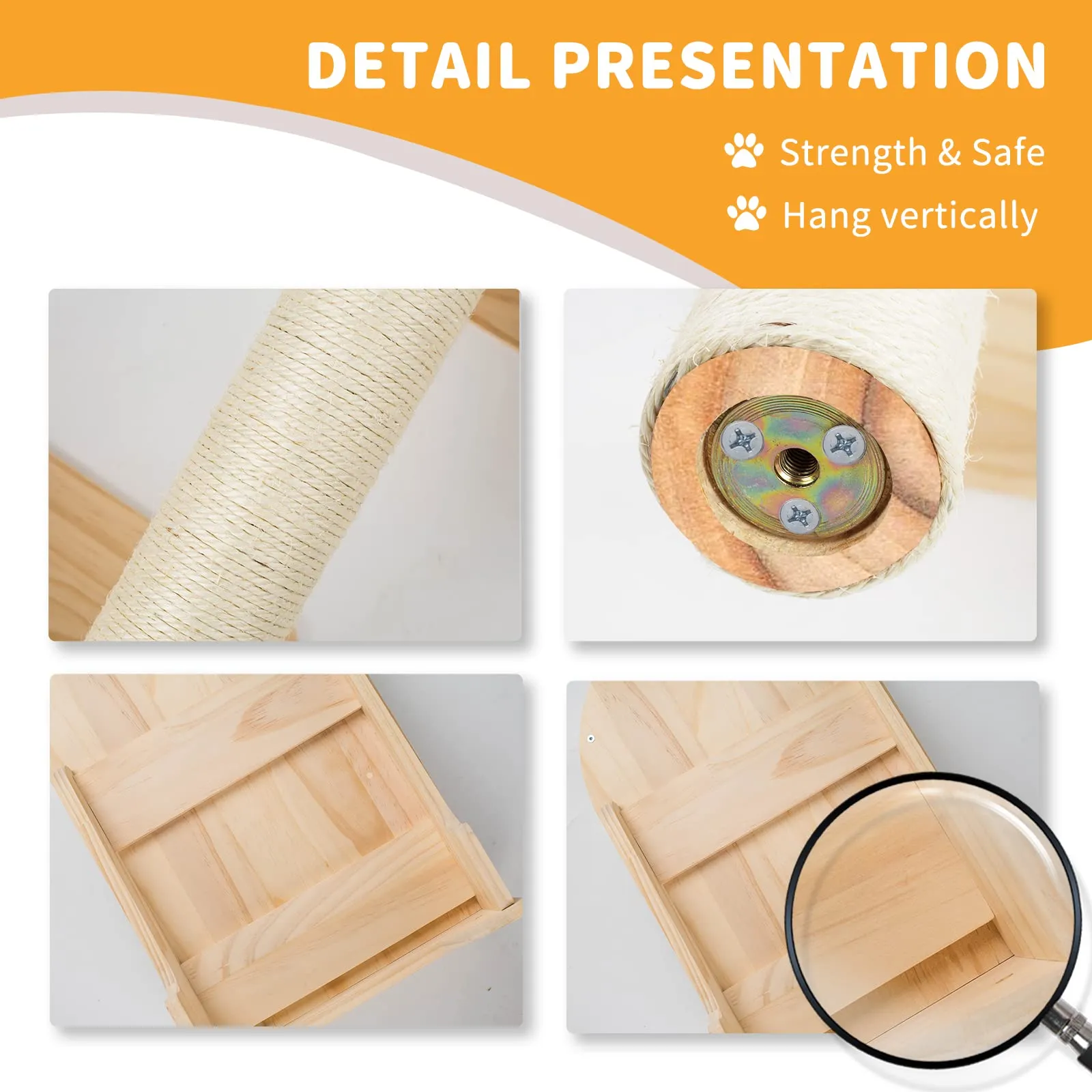 Pine Cat Wall Frame for Climbing, Set of 5 Furniture, Shelves and Perches, House, Sisal Post Ladder, Steps and Travel Platform