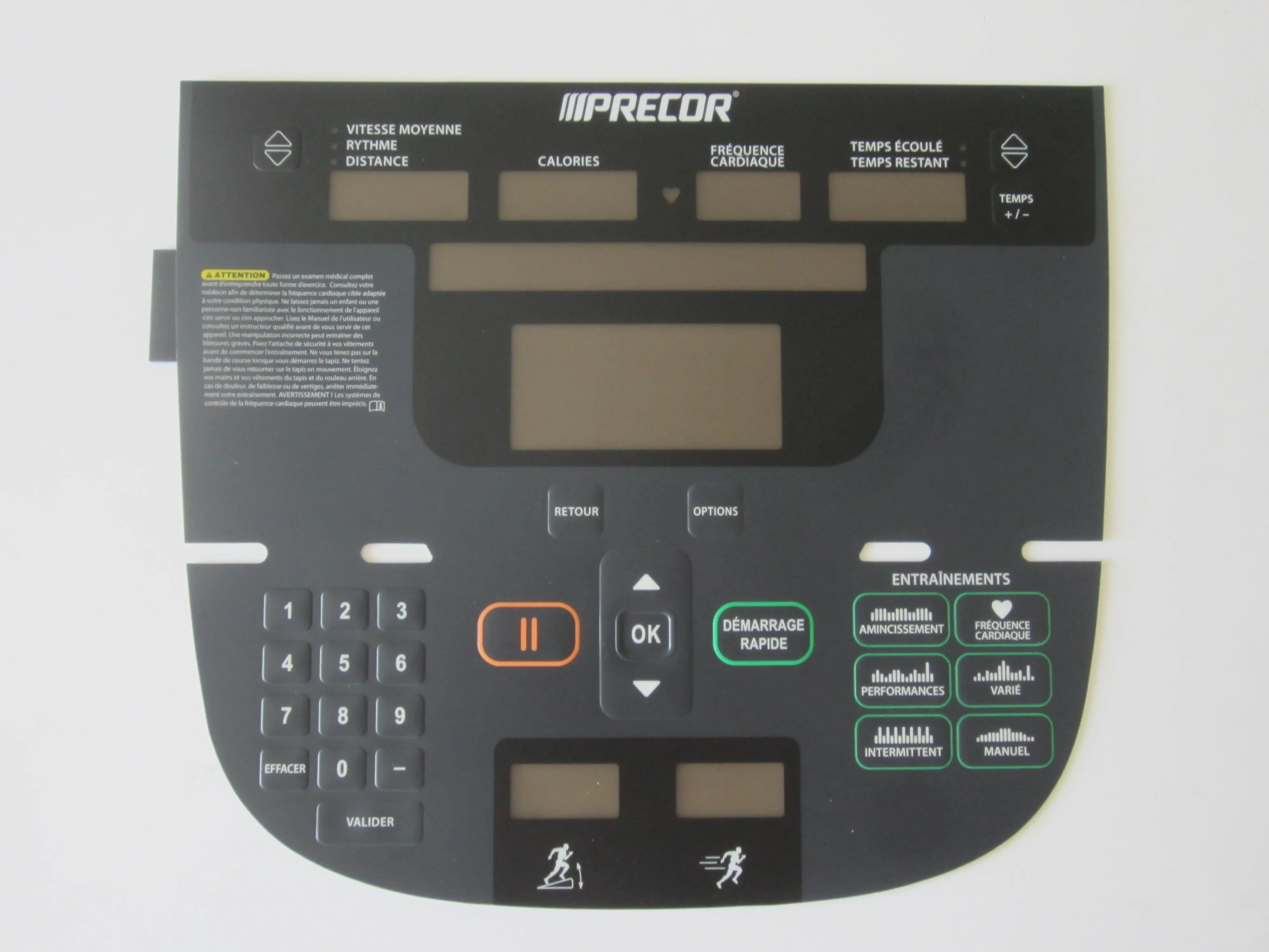 Precor P30 833 / 835 Treadmill Overlay Keypad in French