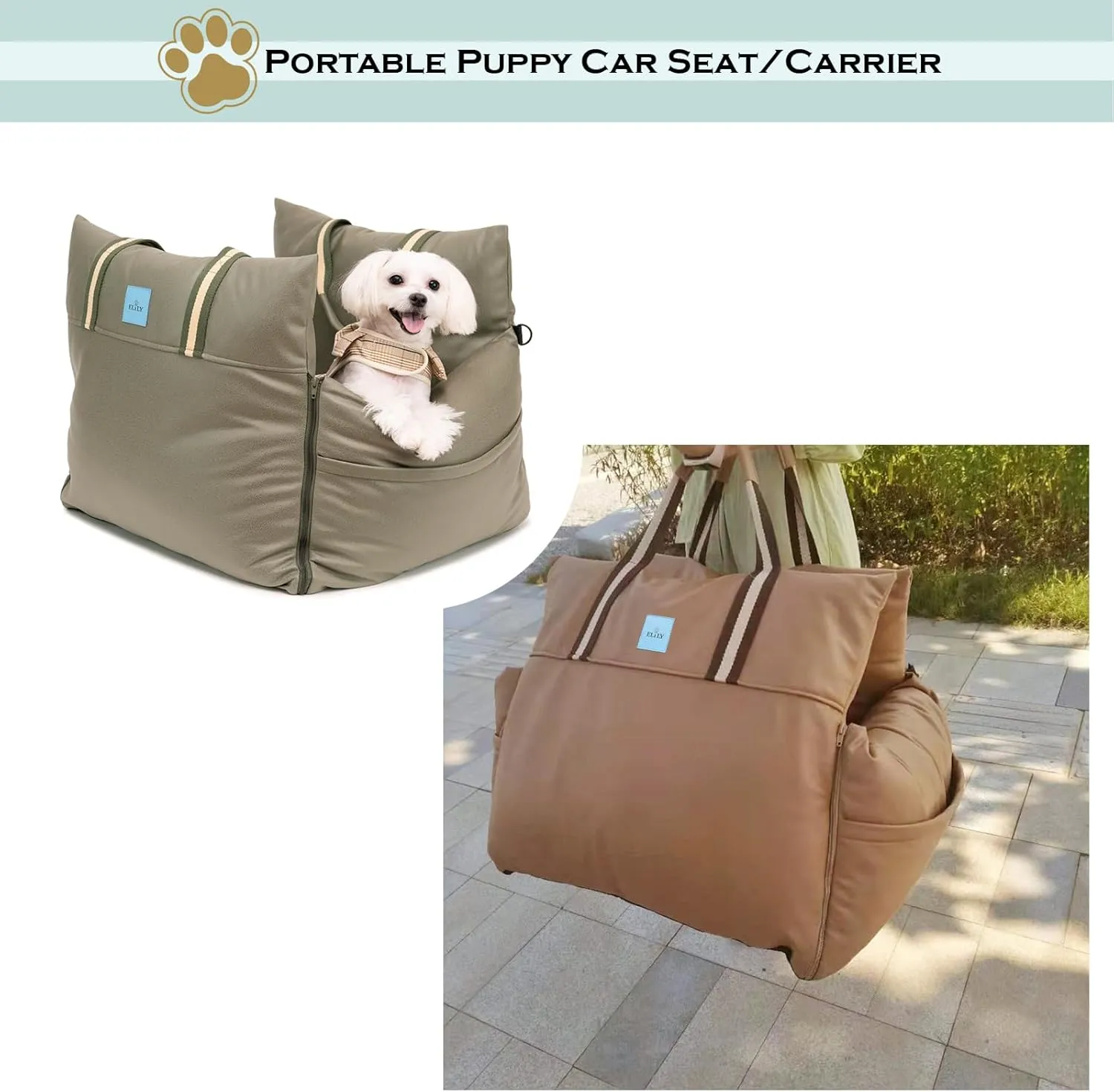 Premium PU Leather Dog Car Seat & Bed with Removable Sunshade, Travel Bed & Carrier for Small Dogs and Cats, Waterproof Dog Booster Seat for Front & Back Seat (Mocha, Without Sunshade)