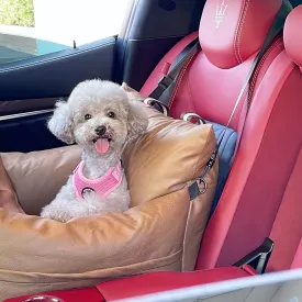 Premium PU Leather Dog Car Seat & Bed with Removable Sunshade, Travel Bed & Carrier for Small Dogs and Cats, Waterproof Dog Booster Seat for Front & Back Seat (Mocha, Without Sunshade)