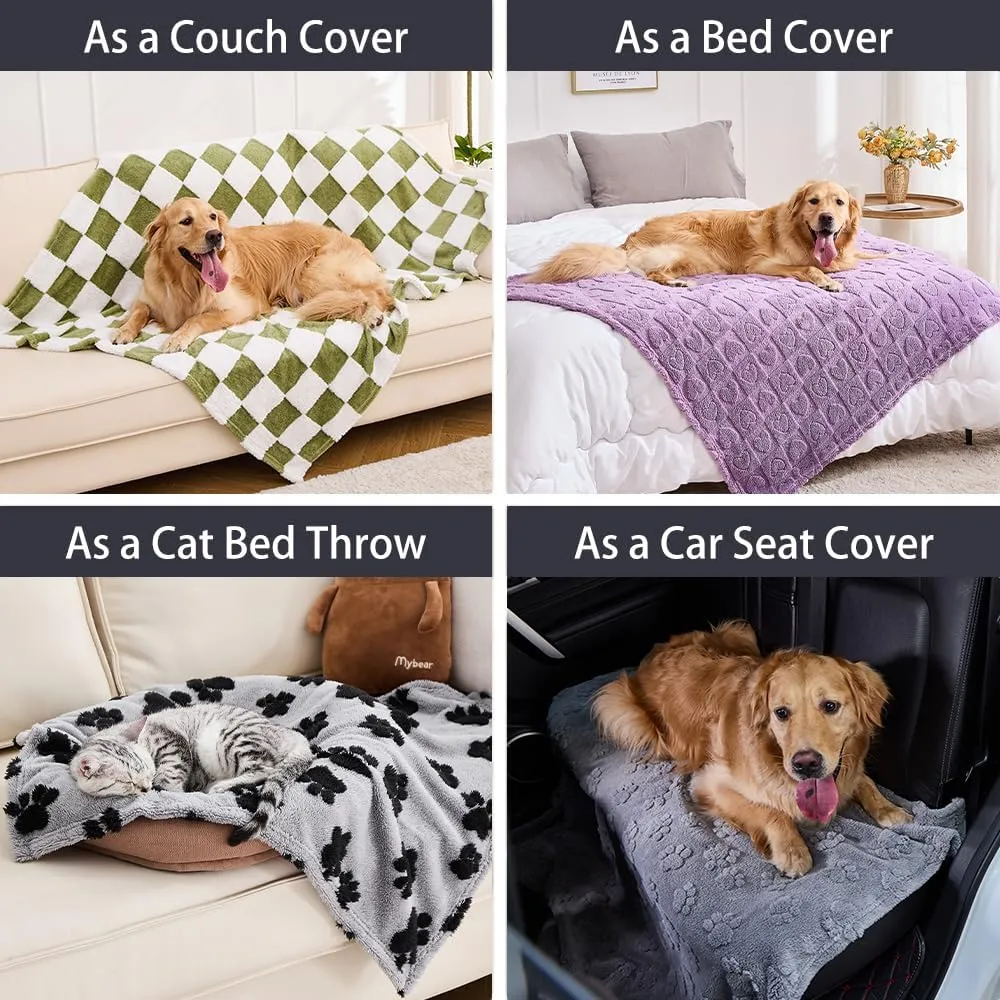 Qeils Jacquard Dog Blankets for Small Dogs, Cozy Calming Blanket for Indoor Cats, 280GSM Coral Fleece Plush Fluffy Throw Blanket, Grey Paws, 25x30IN