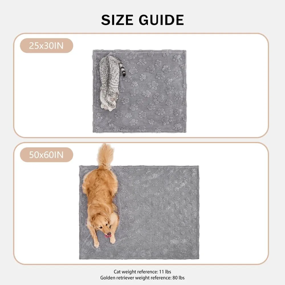 Qeils Jacquard Dog Blankets for Small Dogs, Cozy Calming Blanket for Indoor Cats, 280GSM Coral Fleece Plush Fluffy Throw Blanket, Grey Paws, 25x30IN
