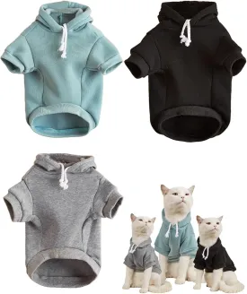 QWEEE 3Pcs Basic Dog Hoodie & Cat Apparel - Dog & Cat Warm Jacket, Shirt & Clothes for Puppy & Kitten - Small & Medium Sizes - Black, Green & Grey Medium