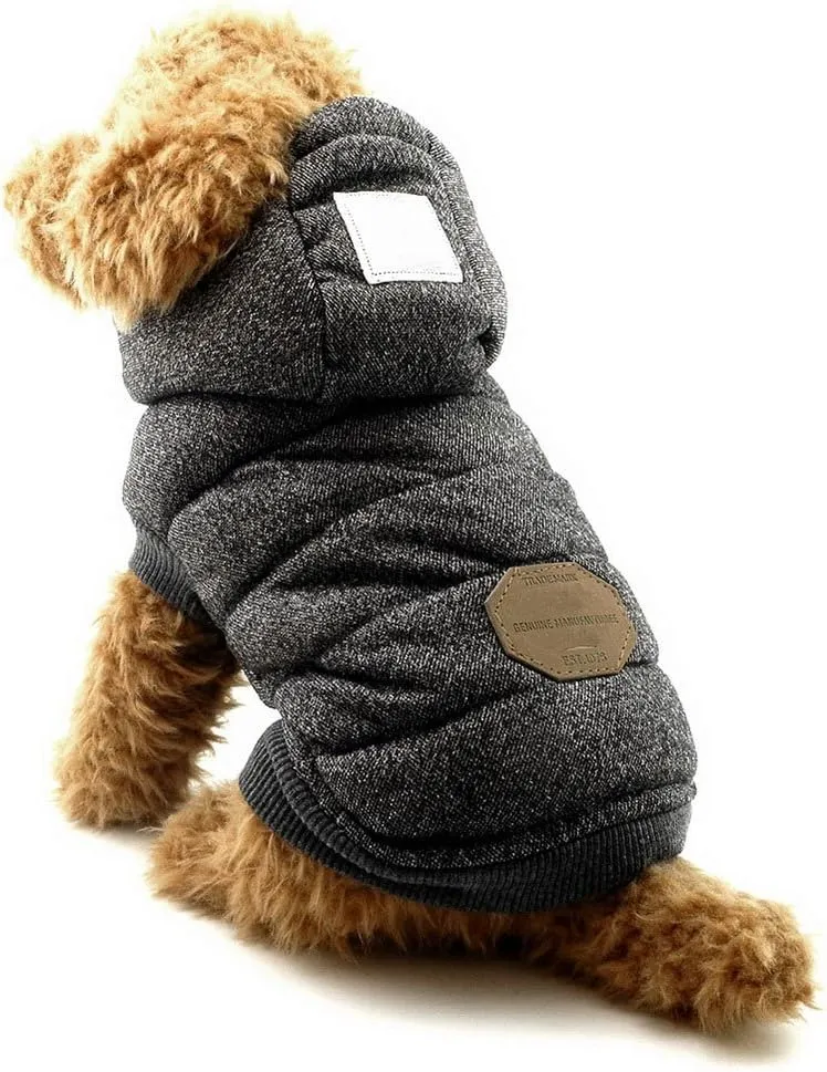 SELMAI Fleece Dog Hoodie Winter Coat for Small Boy Dog Cat Puppy Cotton Hooded Jacket Chihuahua Clothes Grey M