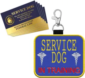 Service Dog in Training Clip-On ID Patch Tag - Includes 5 Federal Law Handout Cards - Clips to Vest, Harness, Collar, Leash, or Carrier
