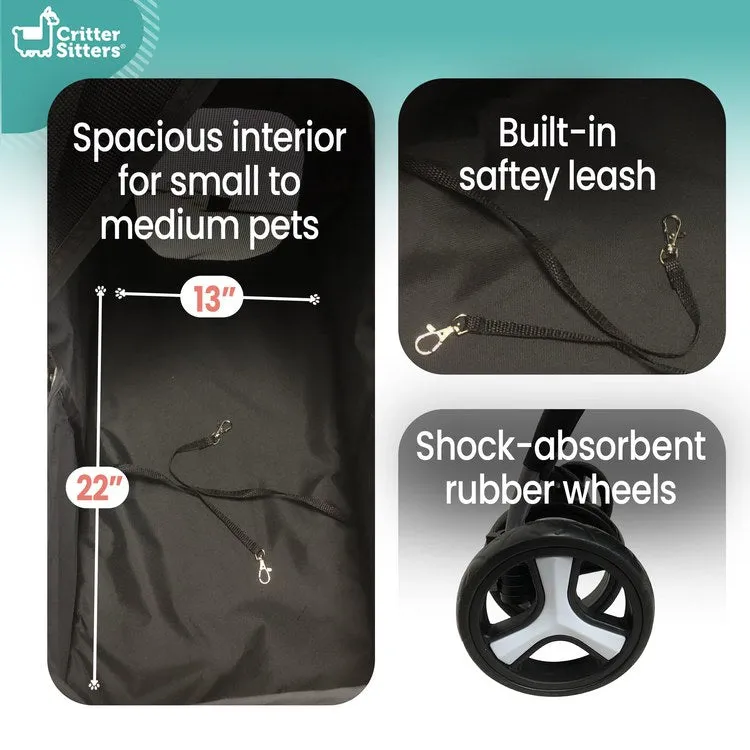 Single Four-Wheel Pet Stroller for Pets 33 Lbs. and Under with Storage Basket - Black