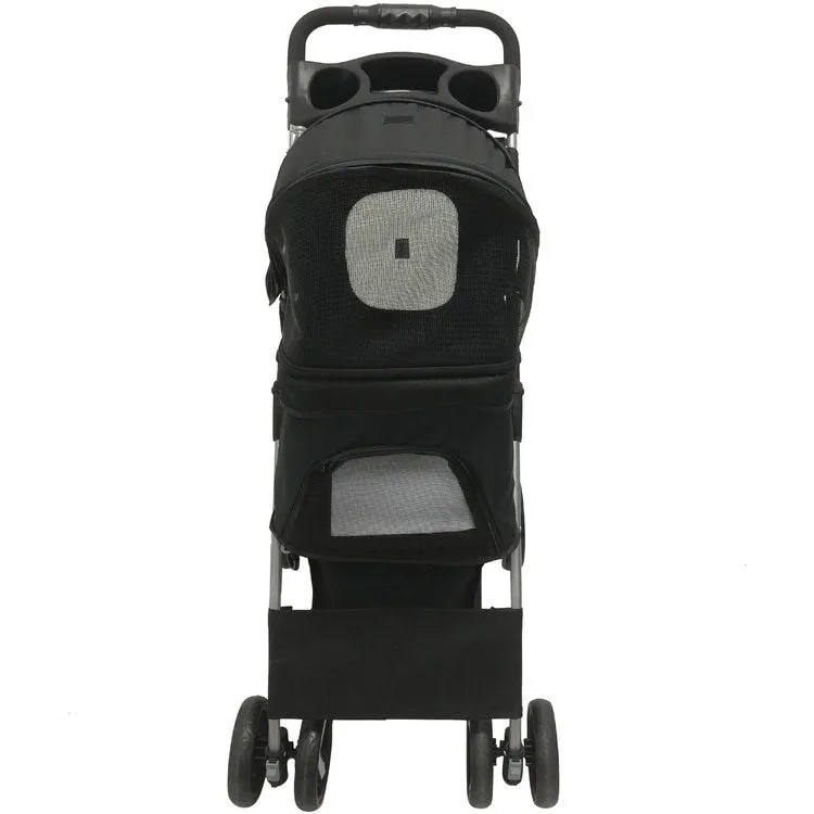 Single Four-Wheel Pet Stroller for Pets 33 Lbs. and Under with Storage Basket - Black