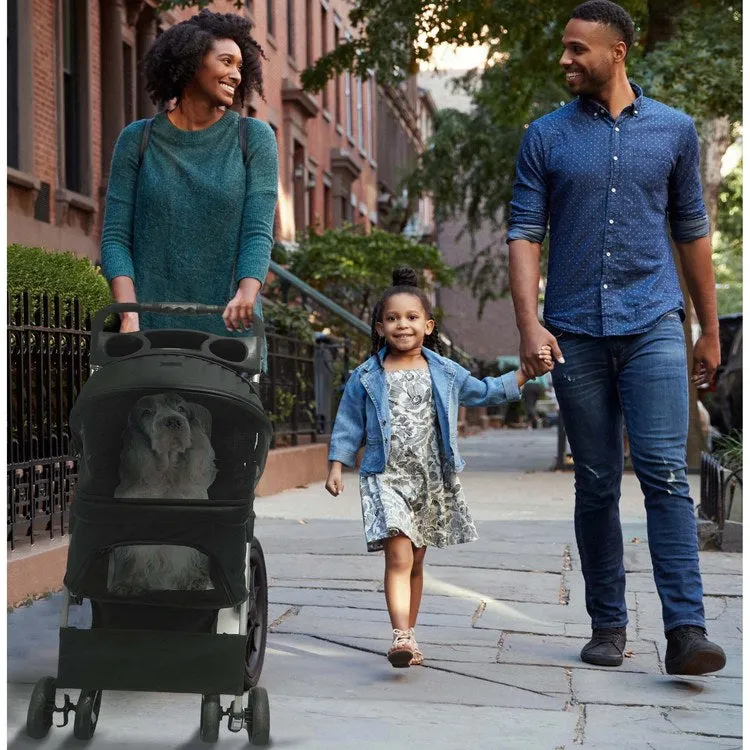 Single Four-Wheel Pet Stroller for Pets 33 Lbs. and Under with Storage Basket - Black