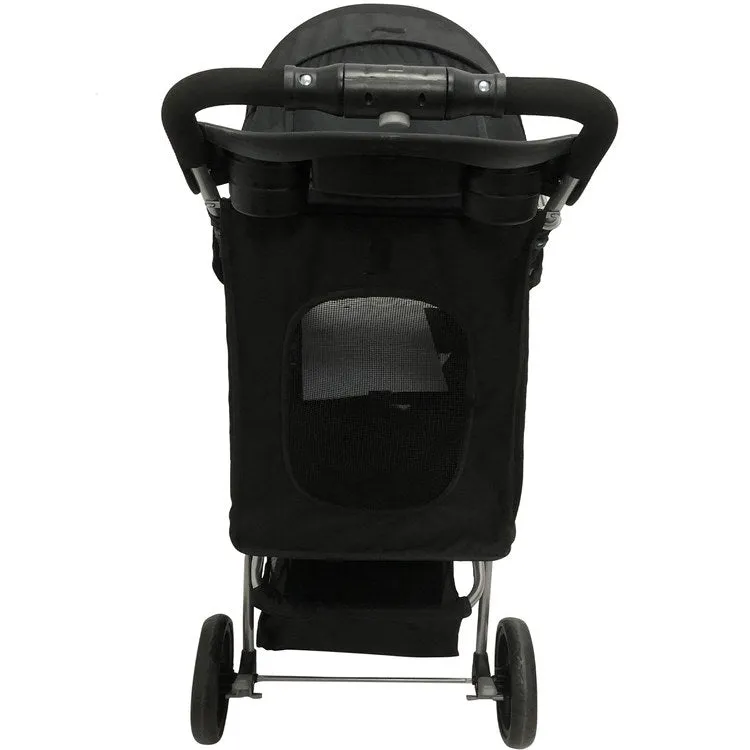 Single Four-Wheel Pet Stroller for Pets 33 Lbs. and Under with Storage Basket - Black