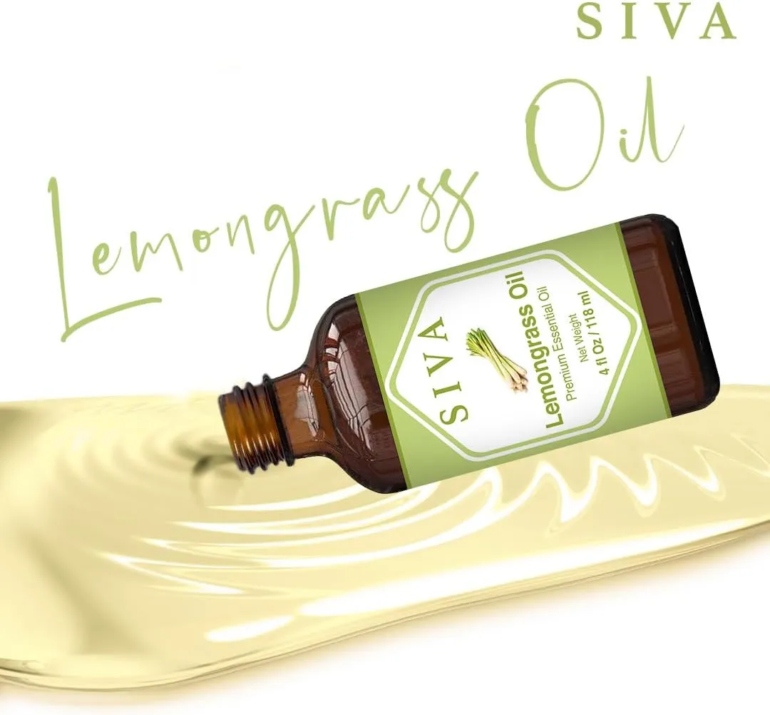 SIVA Lemongrass Essential Oil - 4 Fl Oz  Natural Lemongrass Oil - for Diffuser, Face, Skin Care, Aromatherapy, Hair Care, Scalp and Body Massage - with Dropper
