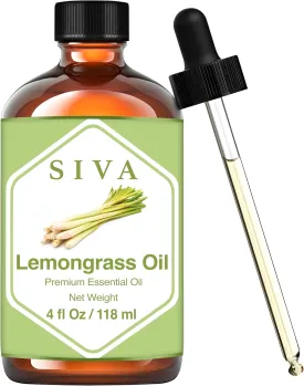 SIVA Lemongrass Essential Oil - 4 Fl Oz  Natural Lemongrass Oil - for Diffuser, Face, Skin Care, Aromatherapy, Hair Care, Scalp and Body Massage - with Dropper