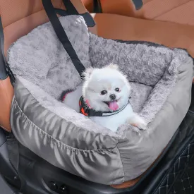 Small Dog Car Seat - Washable Pet Booster Seat with Clip-On Safety Leash, Comfy Plush Carseat with Pockets, Puppy Travel Carrier Bed for Dogs Under 25 lbs, Light Grey