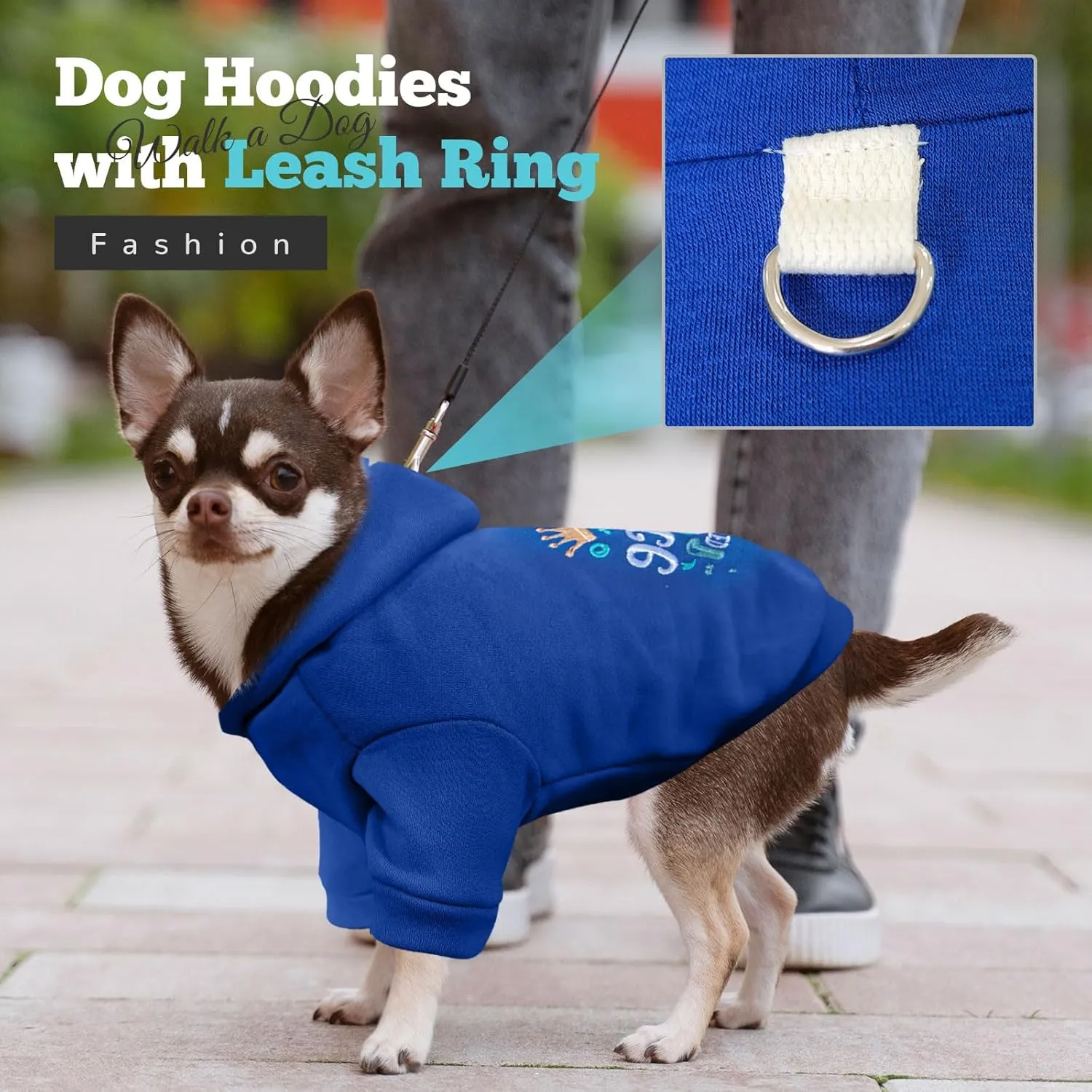 Small Dog Hoodie Clothes Cute Blue Prince Fleece Dog Sweater for Small Dogs Cat Boy Warm Puppy Sweatshirt with Leash D Ring Fall Winter XS Tiny Pet Doggy Outfit Chihuahua Yorkie Shihtzu(Blue,M)