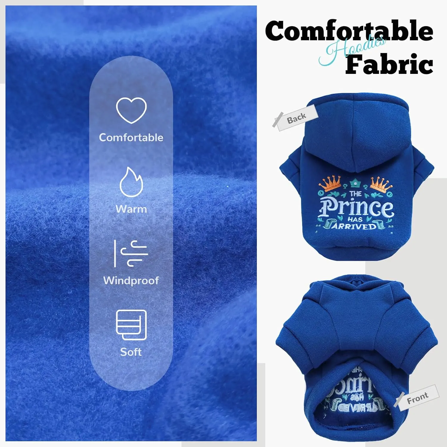 Small Dog Hoodie Clothes Cute Blue Prince Fleece Dog Sweater for Small Dogs Cat Boy Warm Puppy Sweatshirt with Leash D Ring Fall Winter XS Tiny Pet Doggy Outfit Chihuahua Yorkie Shihtzu(Blue,M)