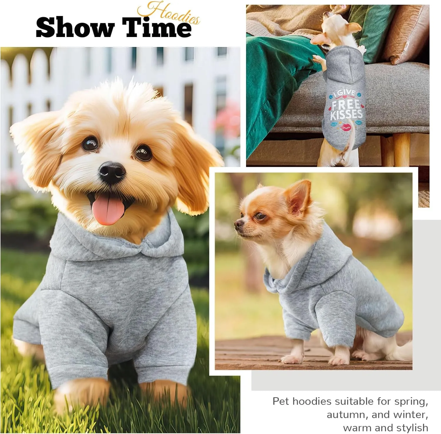 Small Dog Hoodie Clothes Warm Fleece Dog Sweater for Small Dogs Cats Boy Girl Cute Grey Puppy Sweatshirt with Leash Hole Fall Winter XS Pet Outfit Costume Chihuahua Yorkie Shihtzu(Grey,XL)