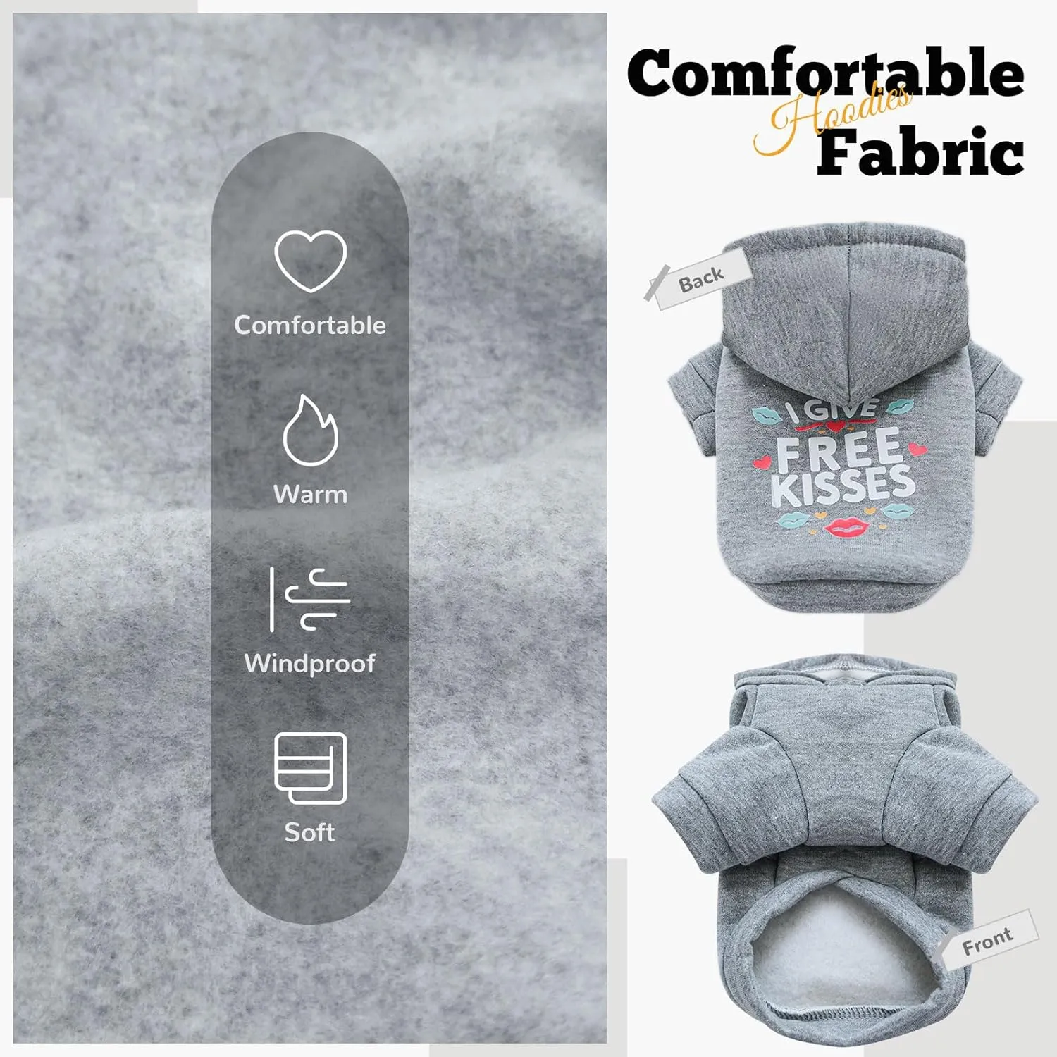Small Dog Hoodie Clothes Warm Fleece Dog Sweater for Small Dogs Cats Boy Girl Cute Grey Puppy Sweatshirt with Leash Hole Fall Winter XS Pet Outfit Costume Chihuahua Yorkie Shihtzu(Grey,XL)