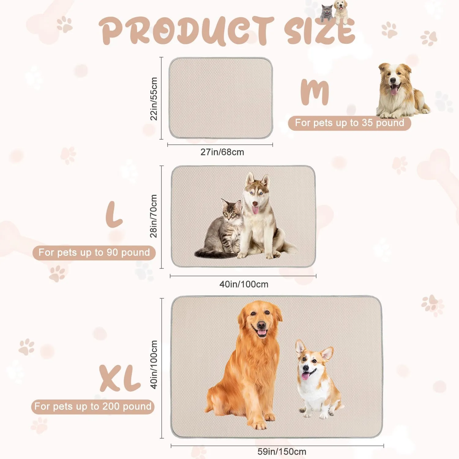 Summer Dog Cooling Mat Washable Ice Silk Self Cool Pad for Medium Dogs and Cats, 40x28in Pet Sleeping Pad for Crate, Bed, Indoor & Outdoor Floor, Car Seats (Champagne, 40x28in)