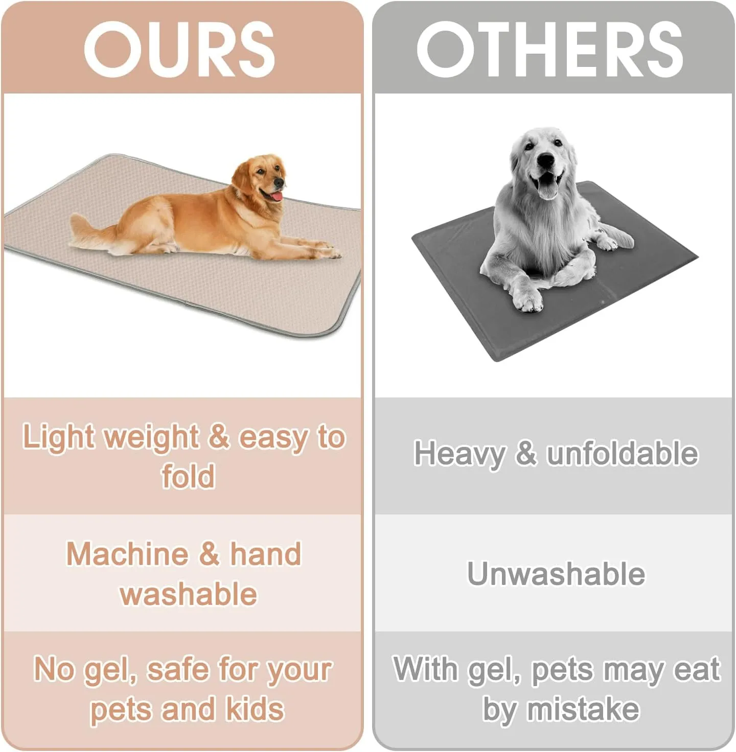 Summer Dog Cooling Mat Washable Ice Silk Self Cool Pad for Medium Dogs and Cats, 40x28in Pet Sleeping Pad for Crate, Bed, Indoor & Outdoor Floor, Car Seats (Champagne, 40x28in)