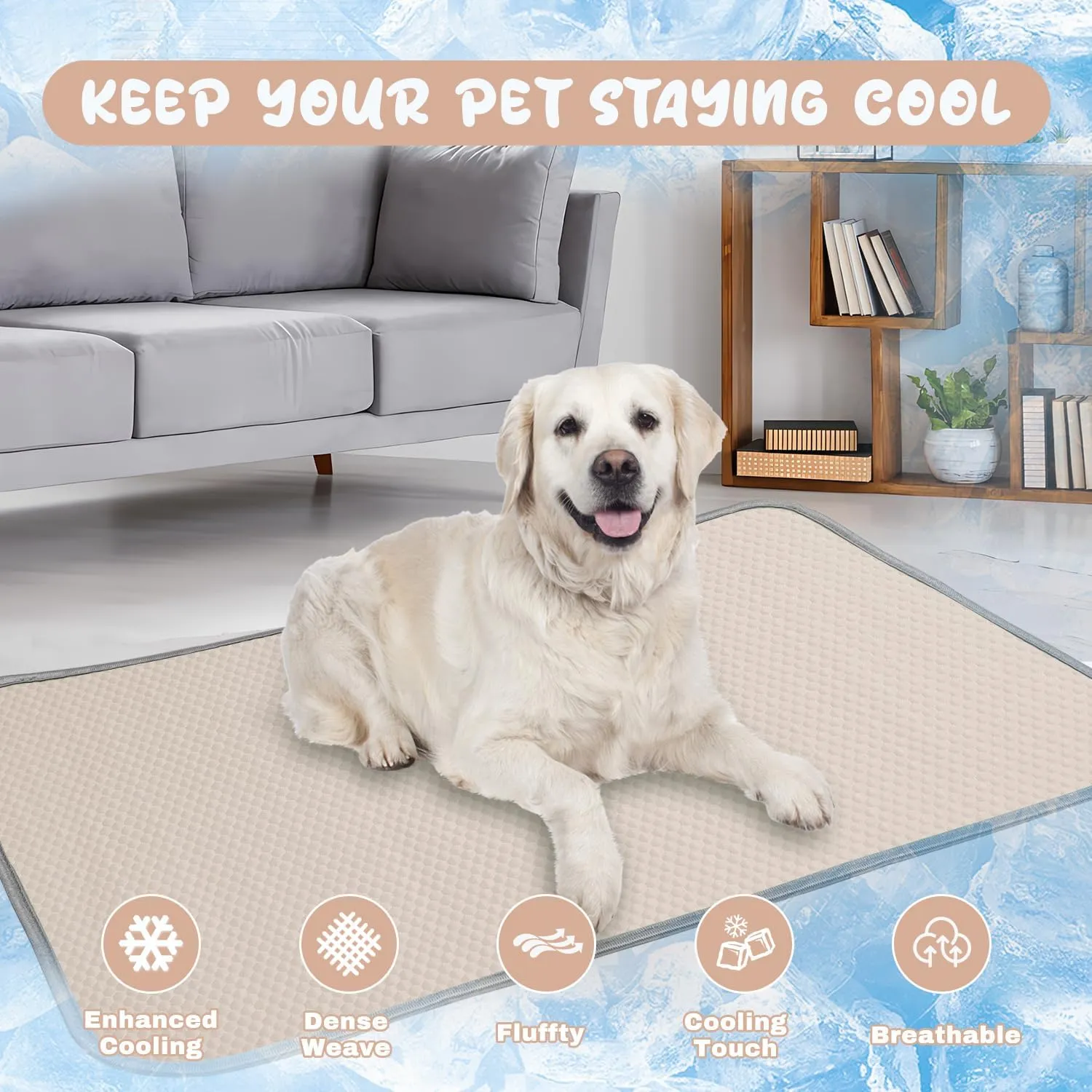 Summer Dog Cooling Mat Washable Ice Silk Self Cool Pad for Medium Dogs and Cats, 40x28in Pet Sleeping Pad for Crate, Bed, Indoor & Outdoor Floor, Car Seats (Champagne, 40x28in)