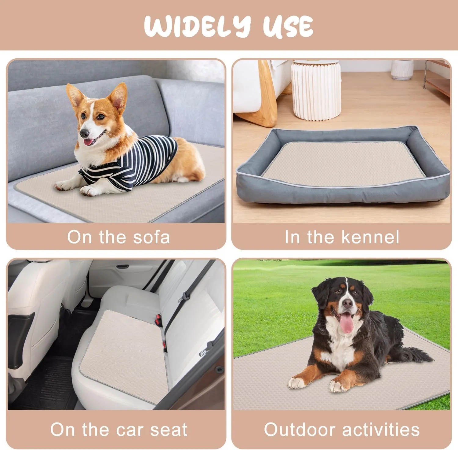 Summer Dog Cooling Mat Washable Ice Silk Self Cool Pad for Medium Dogs and Cats, 40x28in Pet Sleeping Pad for Crate, Bed, Indoor & Outdoor Floor, Car Seats (Champagne, 40x28in)
