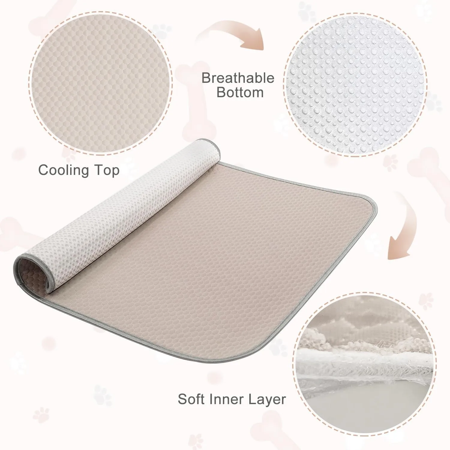 Summer Dog Cooling Mat Washable Ice Silk Self Cool Pad for Medium Dogs and Cats, 40x28in Pet Sleeping Pad for Crate, Bed, Indoor & Outdoor Floor, Car Seats (Champagne, 40x28in)