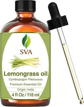 SVA Lemongrass Essential Oil  4 Fl Oz  100% Natural Lemongrass Oil - for Diffuser, Hair Care, Face, Skin Care, Aromatherapy, Scalp and Body Massage, Soap and Candle Making - with Dropper