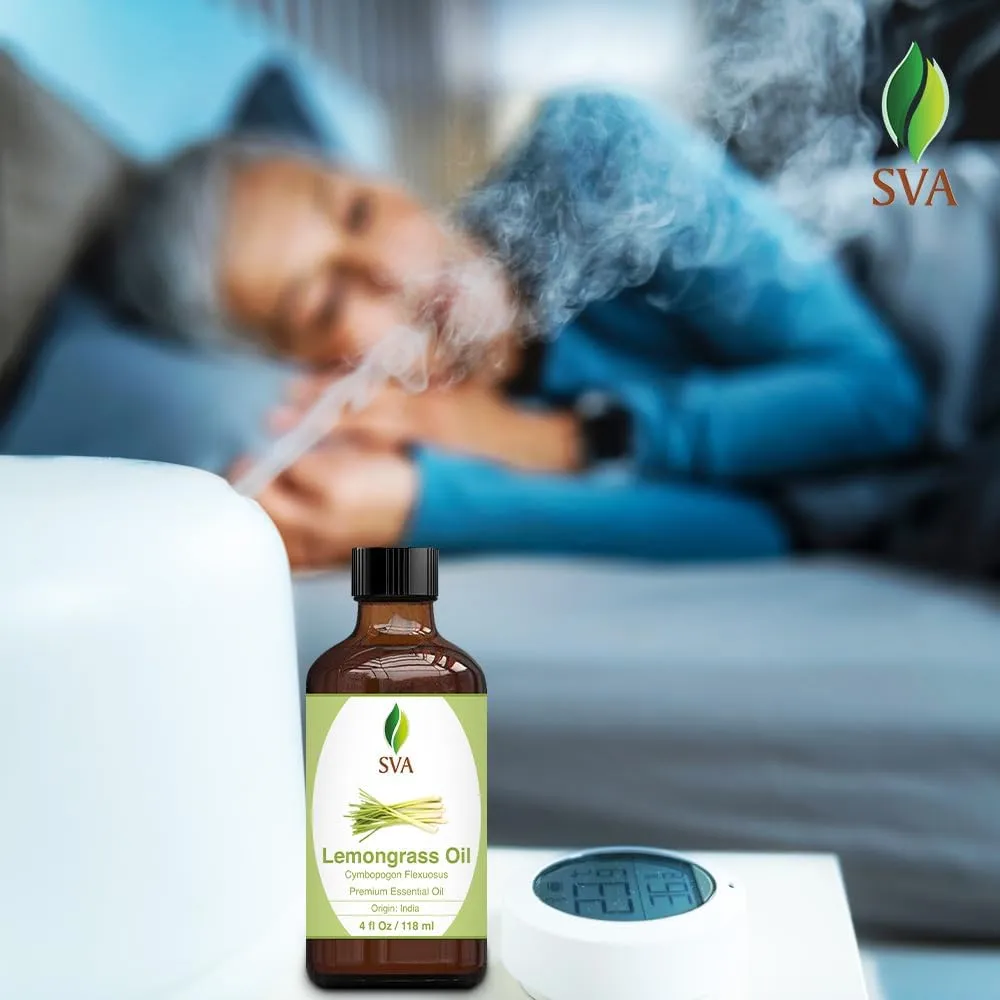 SVA Lemongrass Essential Oil  4 Fl Oz  100% Natural Lemongrass Oil - for Diffuser, Hair Care, Face, Skin Care, Aromatherapy, Scalp and Body Massage, Soap and Candle Making - with Dropper