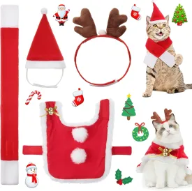 Syhood Cat Christmas Outfit - Santa Hat and Scarf Pet Costume Set for Small Cats, Dogs, Puppies, Kittens - Adjustable Cosplay Accessories