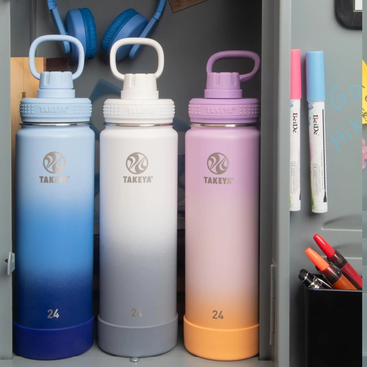 Takeya Actives Water Bottle with Spout Lid - Bottle with Double Stainless Steel Insulation - Dishwasher Safe & BPA-Free - Bottle with Spout Lid & Removable Bumper - 24 oz, Ombre Golden Hour