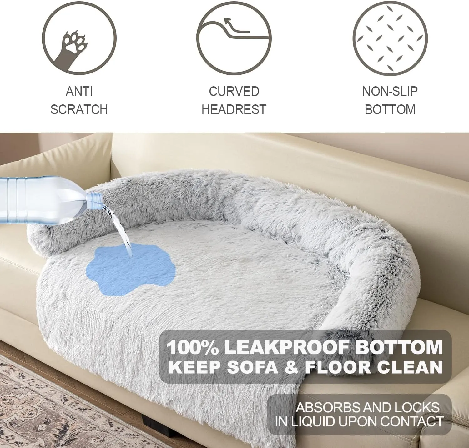 Tinaco Luxurious Calming Dogs/Cats Bed Mats, Washable Removable Couch Cover, Plush Long Fur Mat for Pets, Waterproof Lining, Perfect for Small, Medium and Large Dogs and Cats (Gradient Gray, XXL)