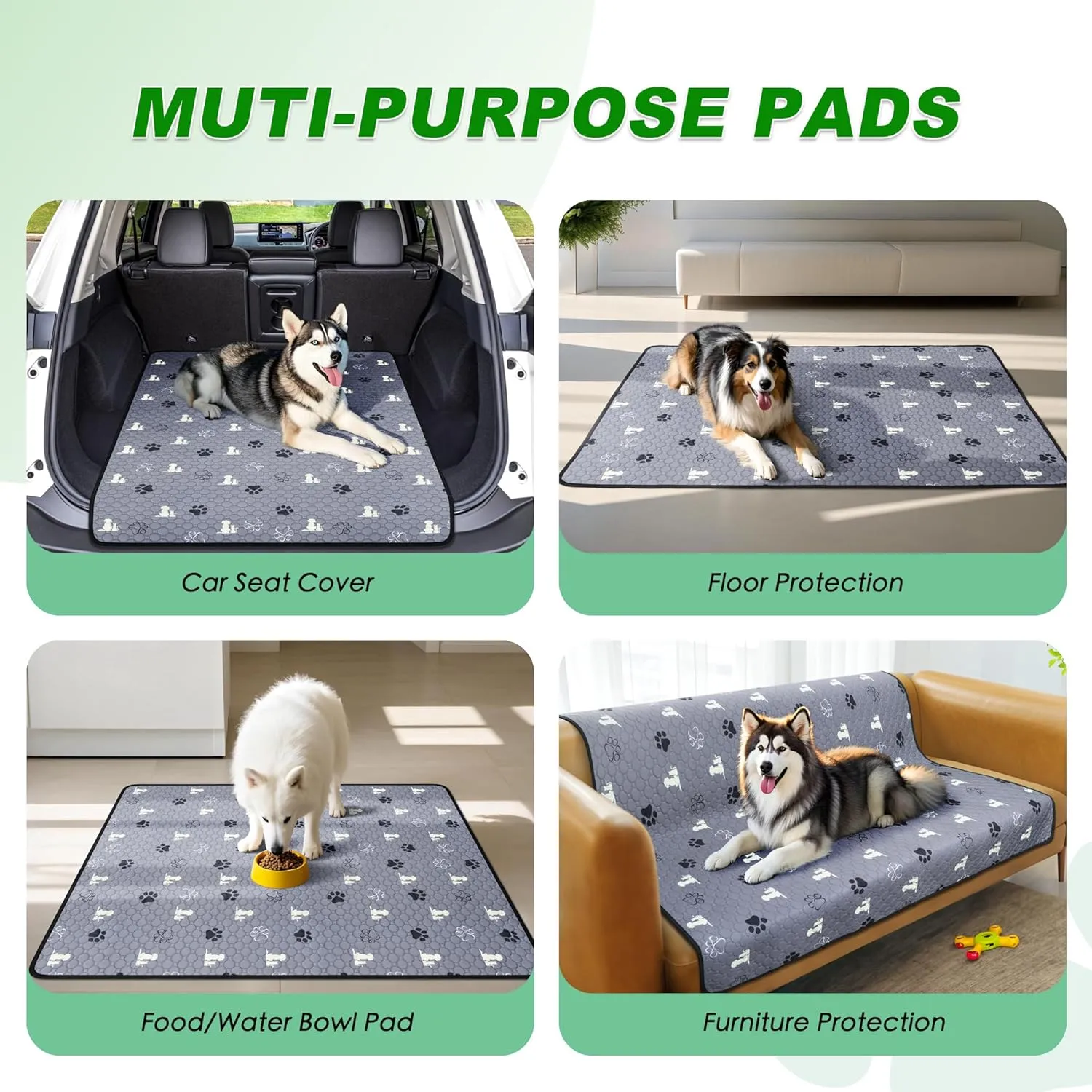 Washable Pee Pads, Puppy Pee Pad for Dogs, 2 Pack Absorbent Reusable Training Dog Pads Pet Puppy Pads, Non-Slip Potty Pads for Whelping, Playpen, Crate, Bed, Grey 48"x48"